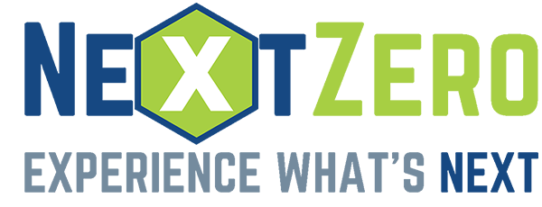 NEXTZERO logo with tagline Experience What's Next